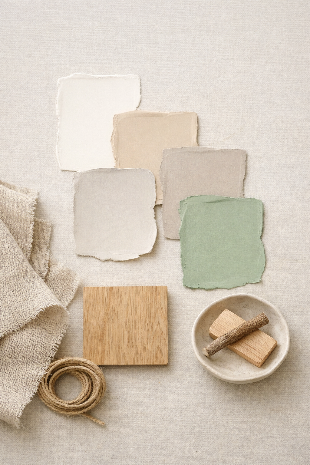 Soft color combination for a small bedroom with sage green and off-white